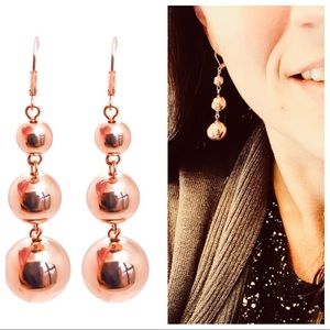 Rose gold ball sphere leverback drop earrings